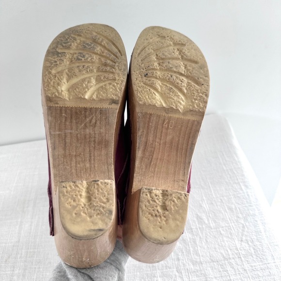 No.6 Old School Clog Burgundy Nubuck Leather Wood Heel Mule Shoes EU 40 - Picture 6 of 13